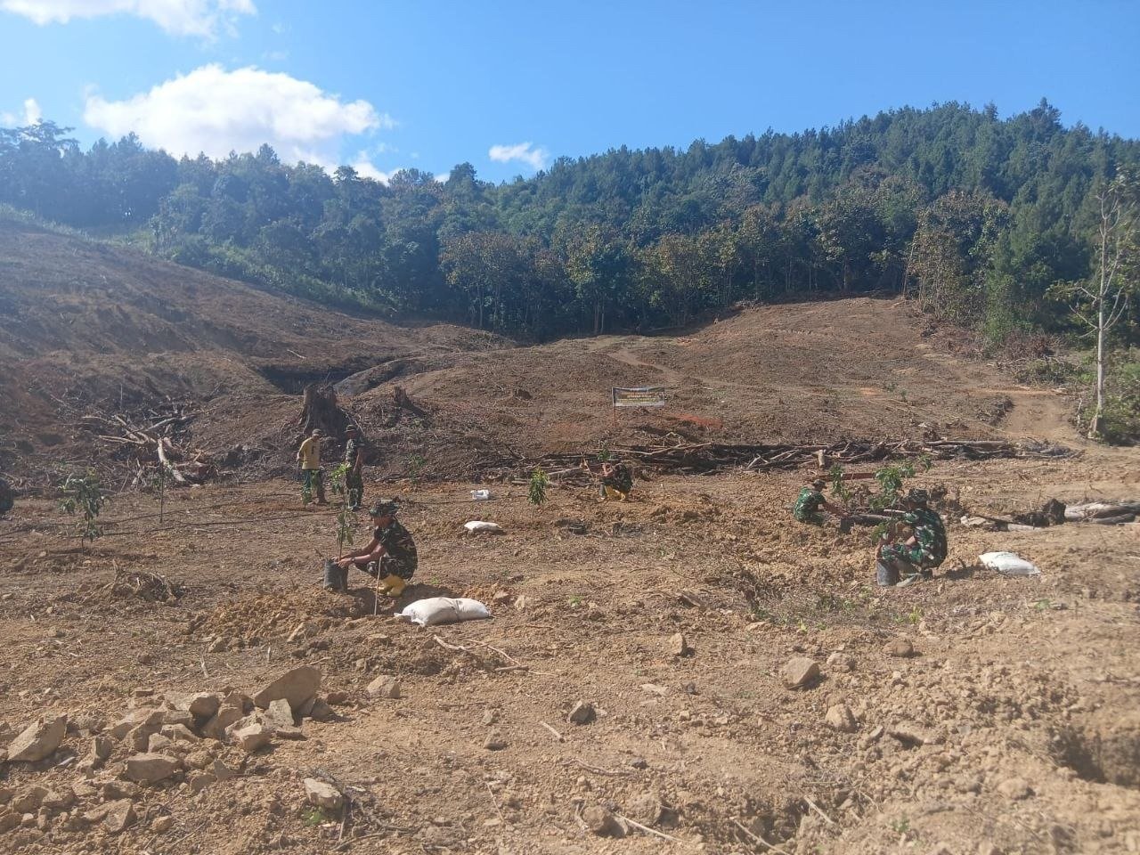 Satgas TMMD 1407/Bone Tanam Alpukat di Langi untuk Penghijauan Bernilai Ekonomi