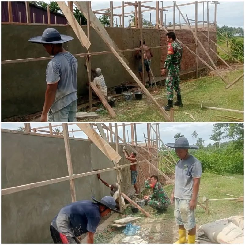 TNI Dampingi Pembangunan Gerai KDKMP, Babinsa Simeulue Tengah Lakukan Komsos