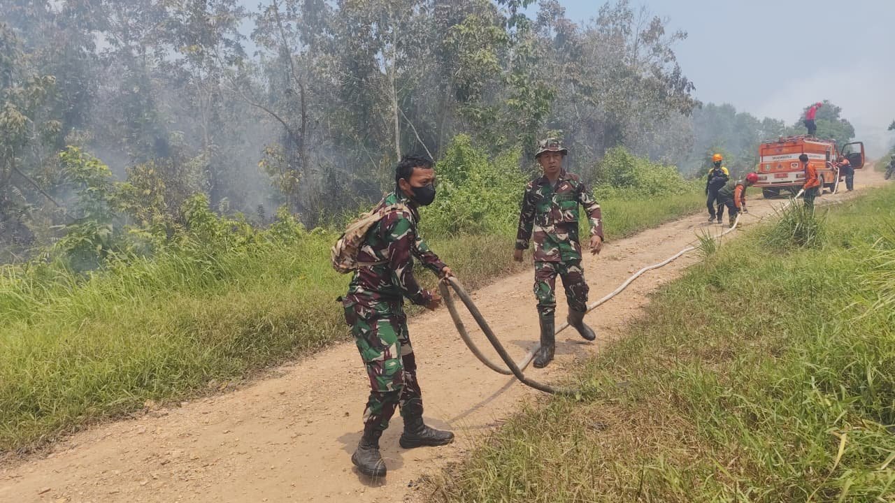Titik Api di Singa Geweh Dipadamkan Babinsa Koramil 0909-01/Sangatta, Luas Terbakar ±50x100 m