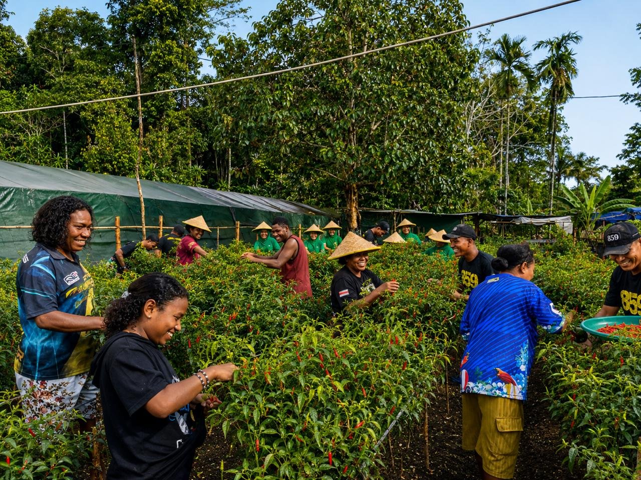 Yonif TP 859/RBK Panen Bersama Masyarakat Hadirkan Senyum Bahagia Dan Manfaat Untuk Dapur Mama Kab. Supiori