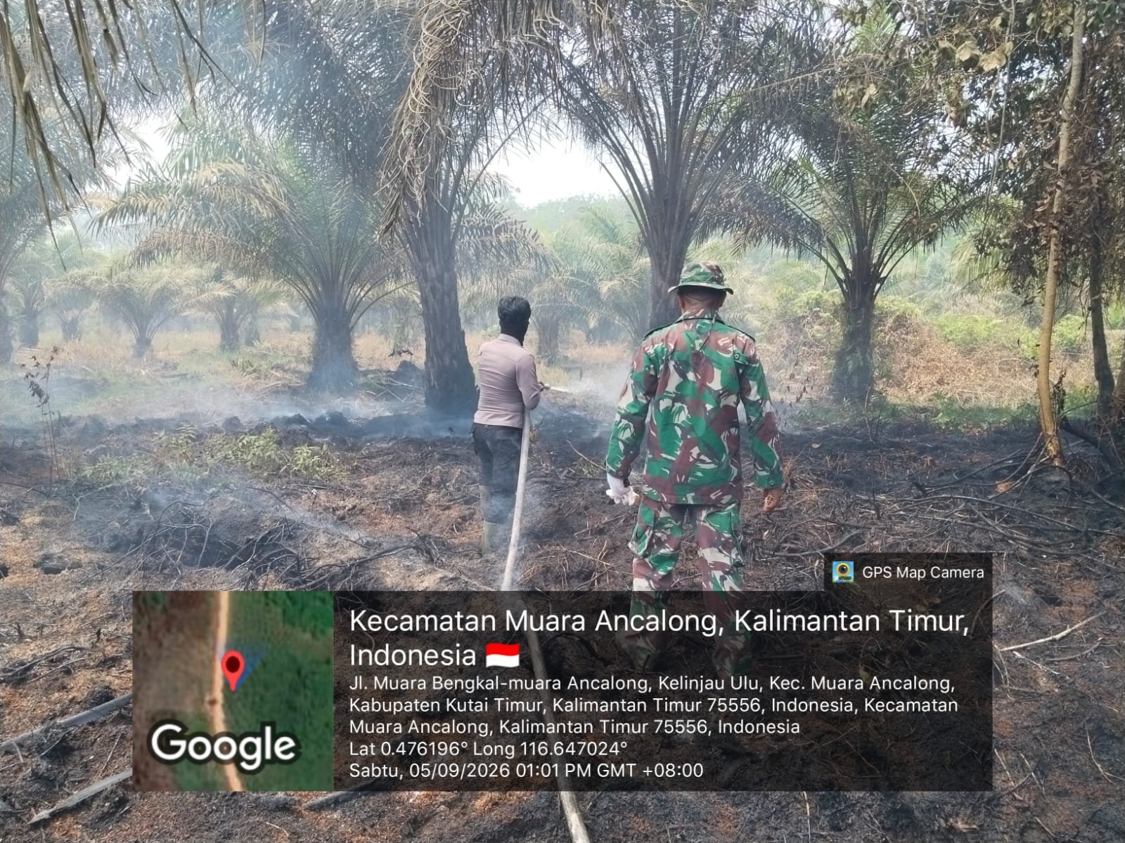 5 Hektare Lahan di Muara Ancalong Terbakar, Danramil dan MPA Turun Tangan