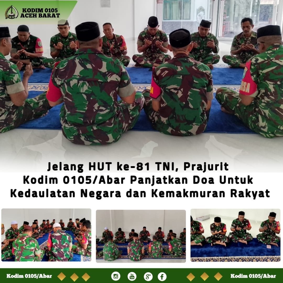 Sambut HUT ke-81, Kodim 0105/Aceh Barat Adakan Doa Bersama di Musholla