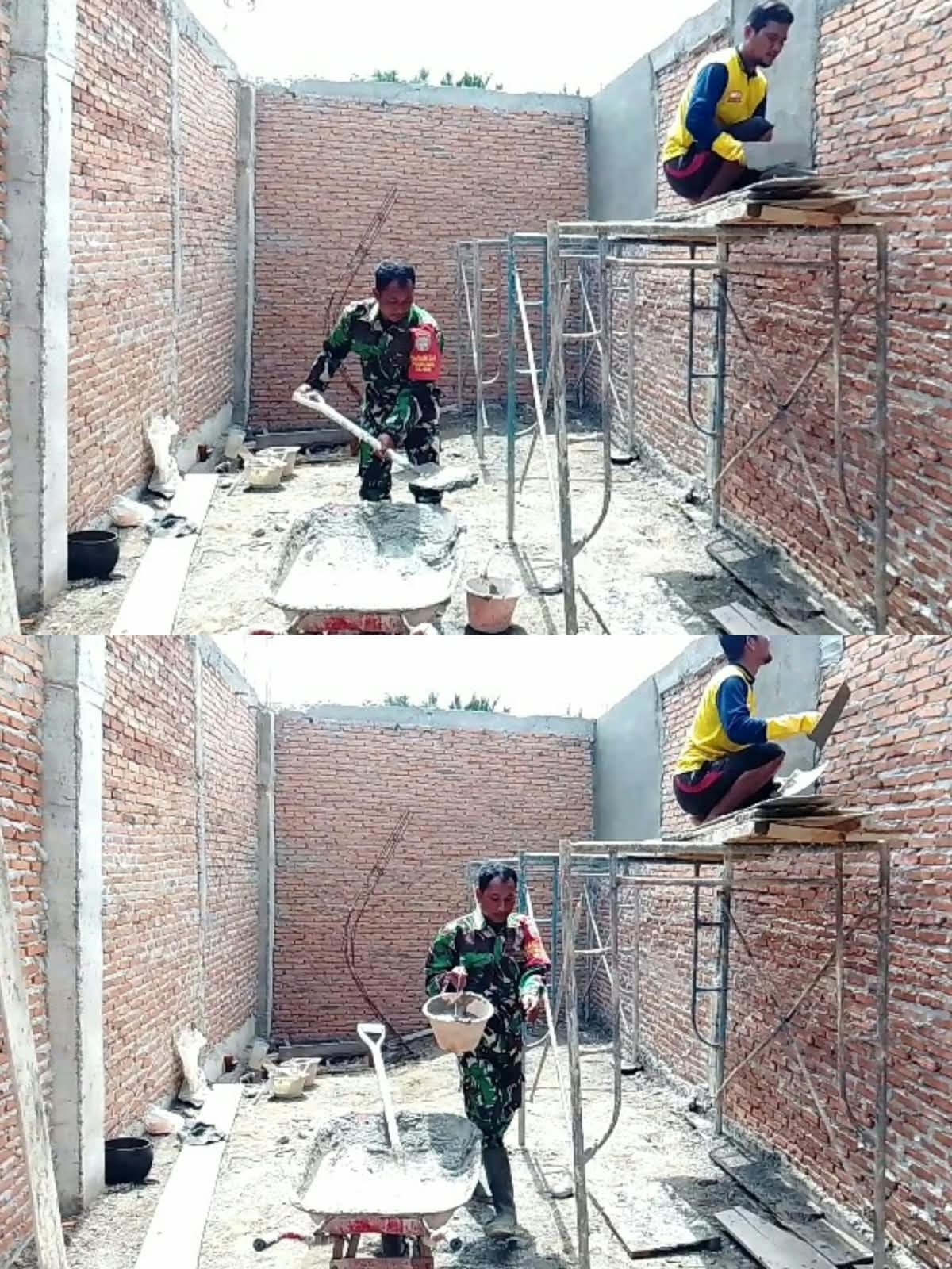Karya Bakti di Beurawang, Babinsa dan Warga Bergotong Royong Bangun Rumah