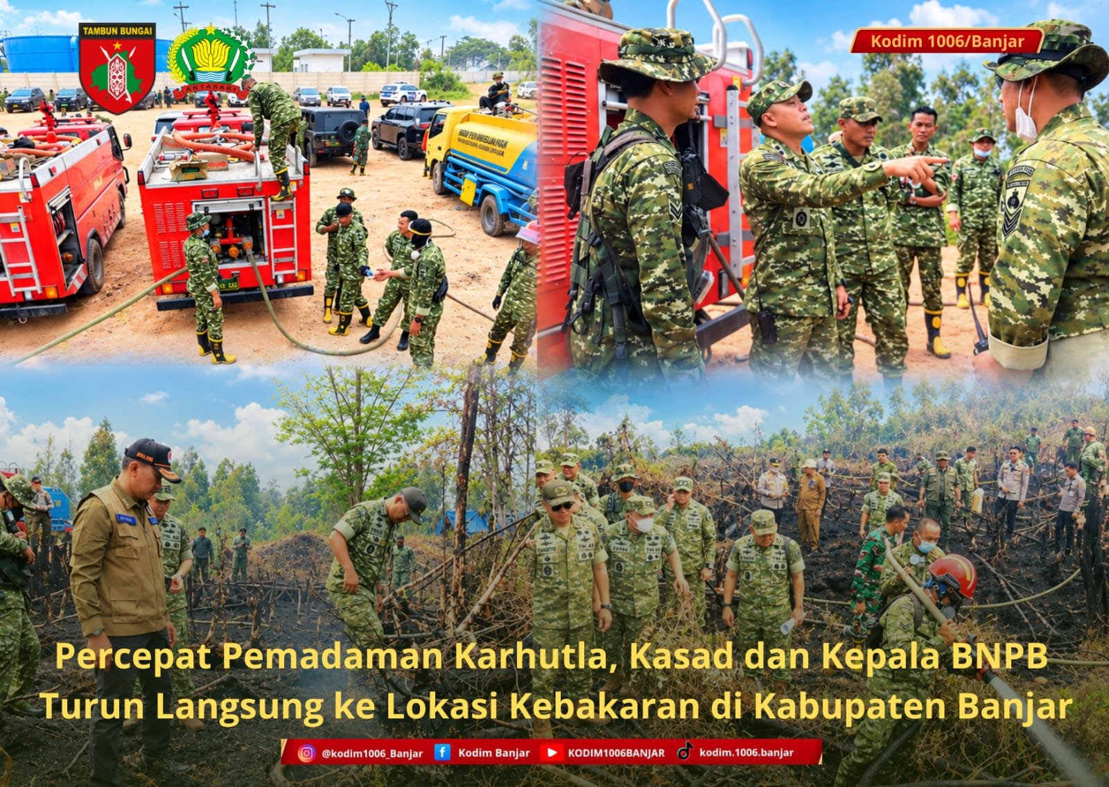 Percepat Pemadaman Karhutla, Kasad dan Kepala BNPB Turun Langsung ke Lokasi Kebakaran di Kabupaten Banjar
