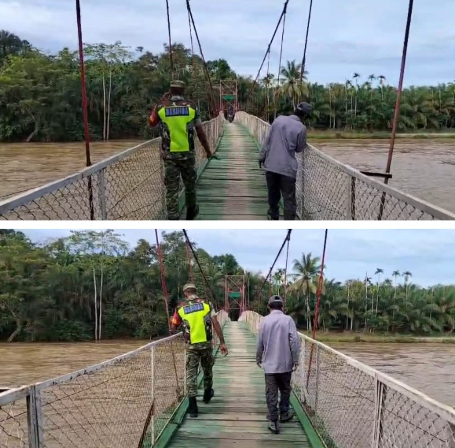 Jaga Keselamatan Penyeberangan, Babinsa dan Masyarakat Pantau Jembatan Kajeung