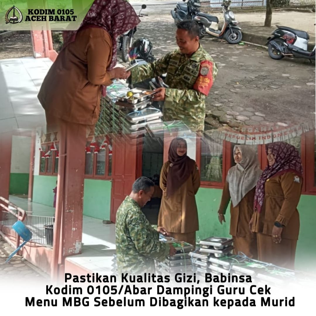 TNI AD Kawal Kualitas MBG, Babinsa Sertu Saifudin Dampingi Guru di SD Pante Ceureumen