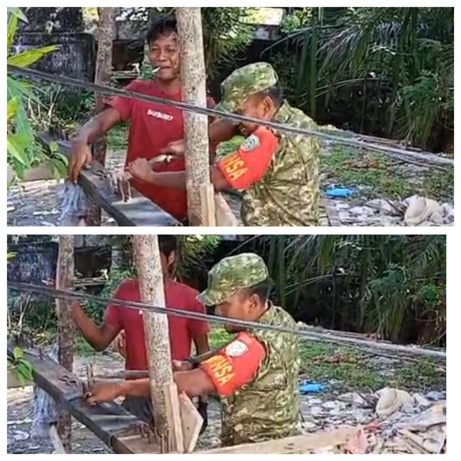 Kebersamaan di Lokasi Pembangunan Rumah Perkuat Kemanunggalan TNI dan Rakyat di Sungai Mas