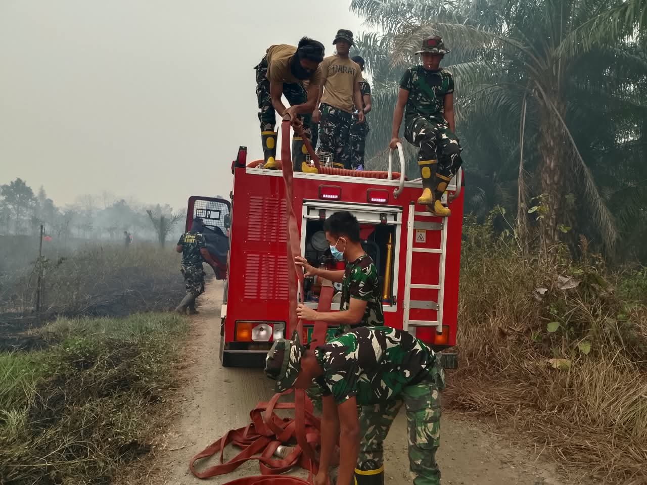 ‎Kodim 1005/Barito Kuala Terus Bergerak Kendalikan Karhutla Seluas 10 Hektar di Sungai Ramania Desa Trantang‎