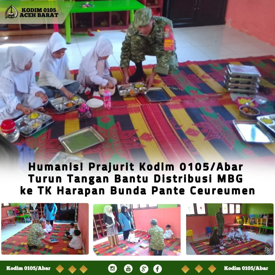 Sertu Modini dan Prajurit Kodim 0105/Aceh Barat Bantu Bagikan MBG di TK Harapan Bunda