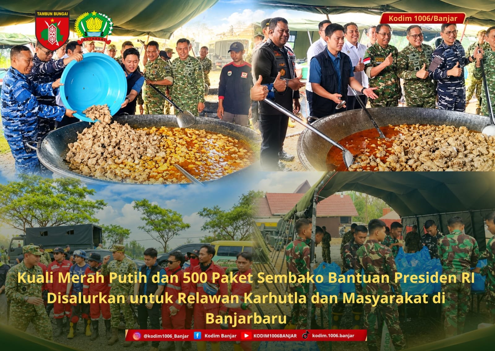 Kuali Merah Putih dan 500 Paket Sembako Bantuan Presiden RI Disalurkan untuk Relawan Karhutla dan Masyarakat di Banjarbaru
